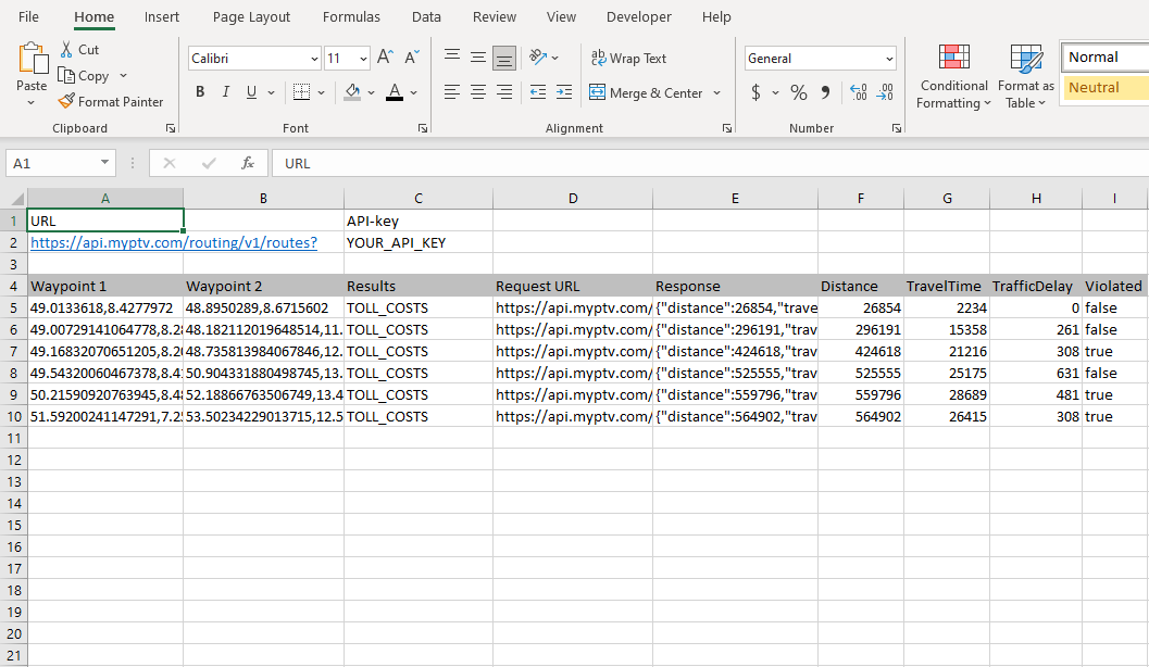 PTV Developer in Microsoft Excel